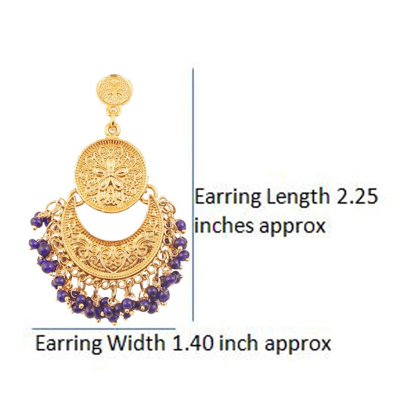 Touchstone Indian earrings for women gold jewelry folklorico chandelier dangle chandbali gypsy statement traditional wedding bridal trendy bollywood accessories with blue beads in antique gold tone - Image 5